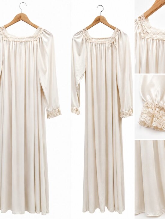 Komar Other - Vintage Komar Cream Lace Trim Nightgown Maxi Gown Small 100% Antron Nylon